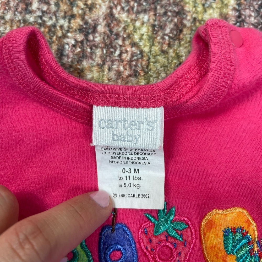 Carter’s Vintage Baby Onesie Eric Carle Hungry Caterpillar Pink Size 0-3M - Picture 4 of 6